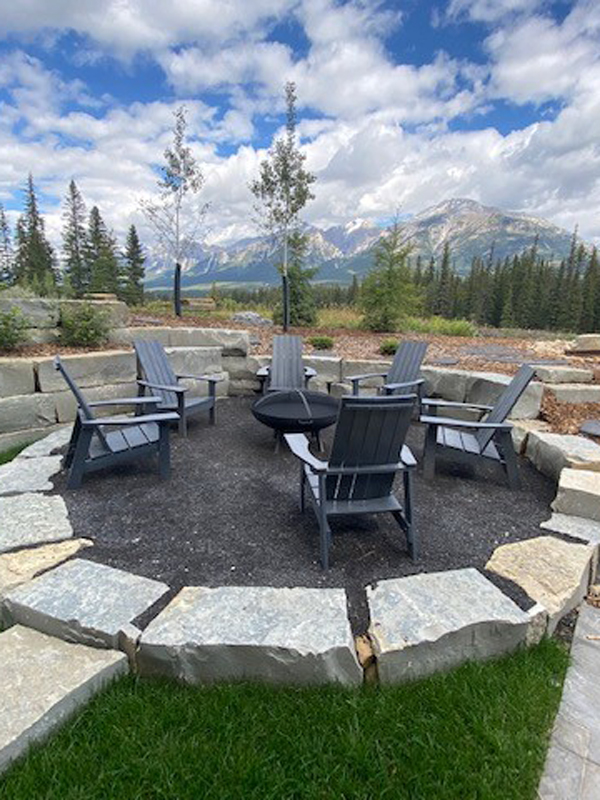 natural stone fire pit and seating